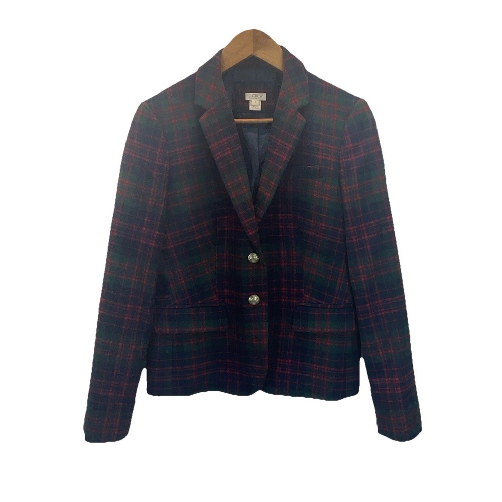 J. Crew Women's Size 6 Plaid Tartan Blazer Navy Red Green 2-button old money